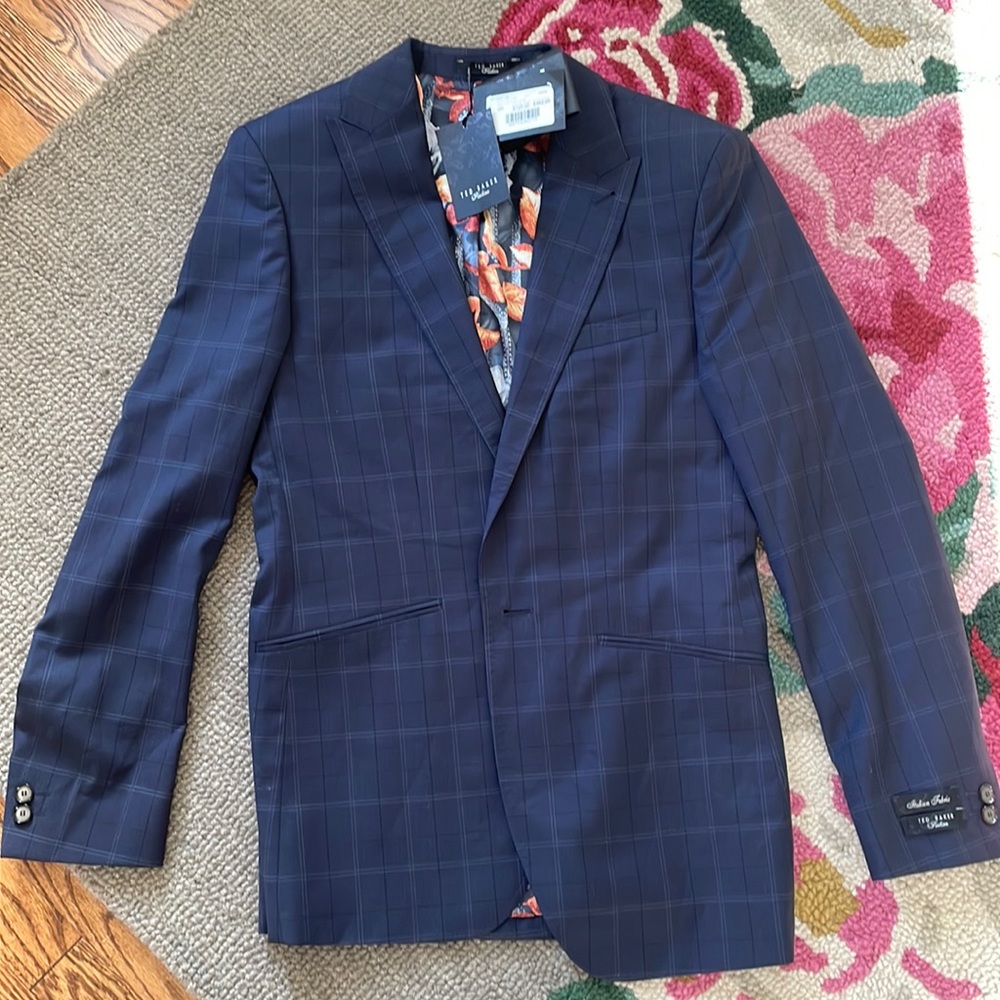 NWT Ted Baker Mens 36R Slim Fit Navy Plaid Jacket- read